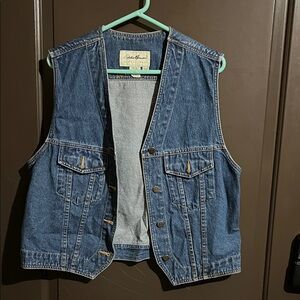 Eddie Bauer Dark Blue Denim Vest with Chest Pockets - Med